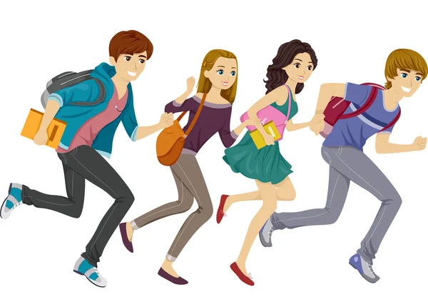 Adolescentes estudantes correndo — Fotografia de Stock