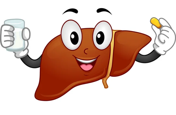 Liver Mascot Taking Pill — Stock Photo, Image