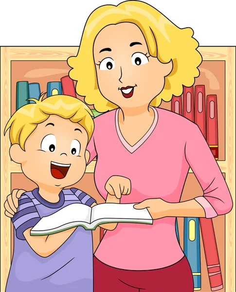 Mother and Son in a Bookstore Together — Stock Photo, Image