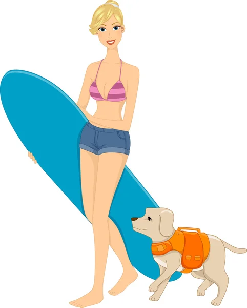 Surfer Taking Dog Surfing — Stock Photo, Image