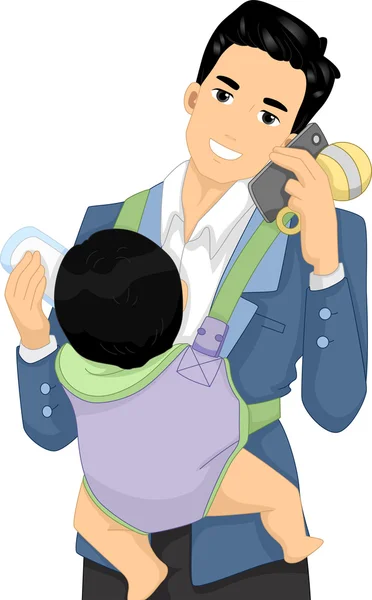 Multitasking Dad with Baby — Stock Photo, Image