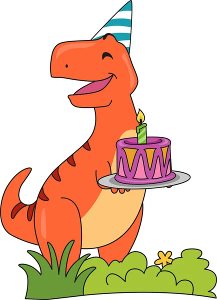 Т-Рекс з тортом на день народження — стокове фото