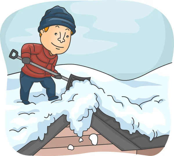 Άνθρωπος φτυαρίζει το χιόνι στα ανοικτά στέγη — Φωτογραφία Αρχείου