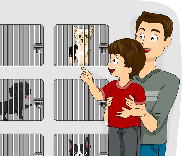 Father and Kid in a Pet Shop — Stock Photo, Image