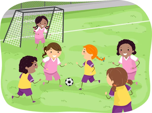 Flickor som spelar fotboll — Stockfoto