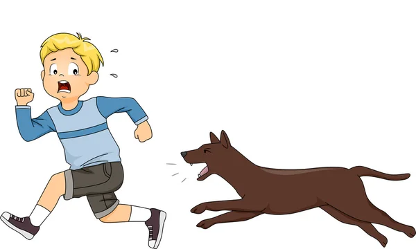 Perro persiguiendo chico — Foto de Stock