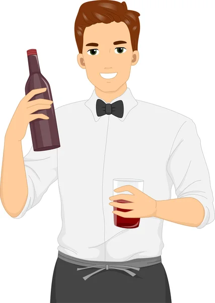 Garçom masculino com garrafa de vinho — Fotografia de Stock
