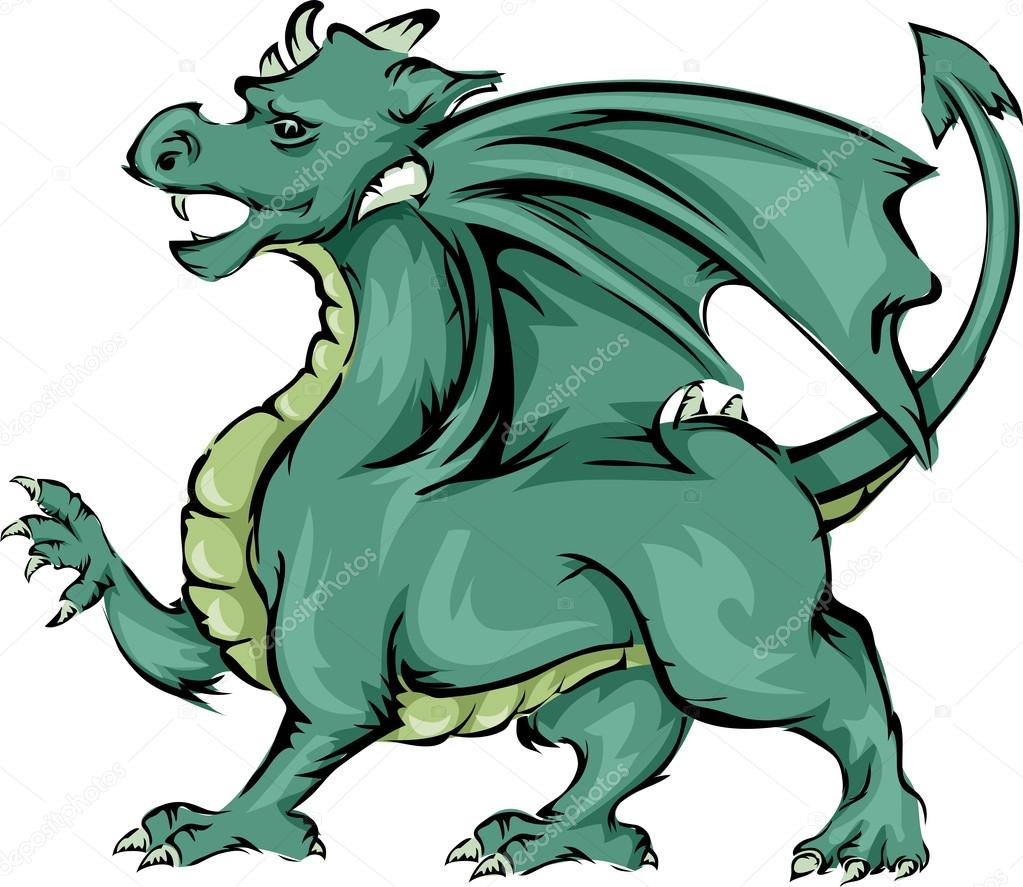 Illustration Featuring a Green Dragon With Wings