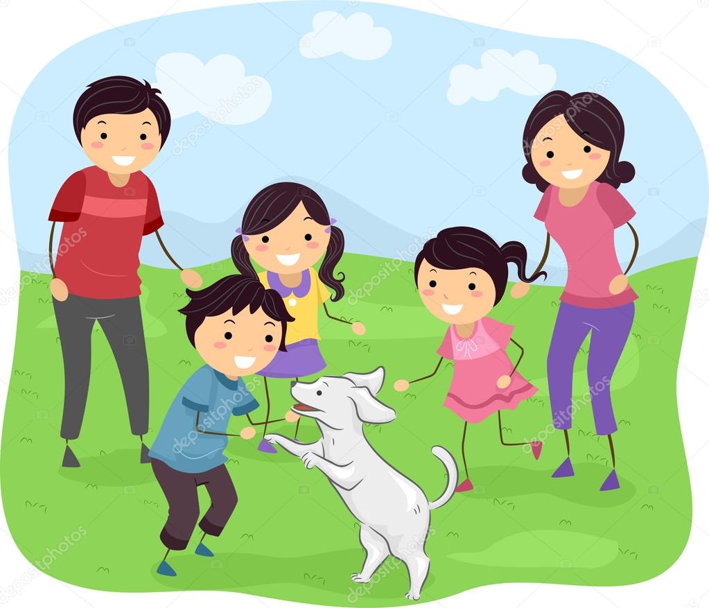 Family Playing with Dog
