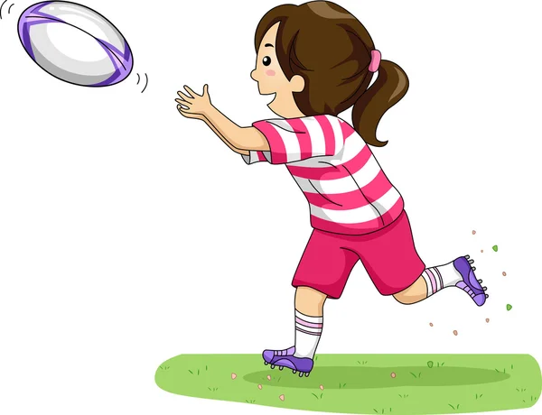 Girl Catching a Rugby Ball — Stok Foto