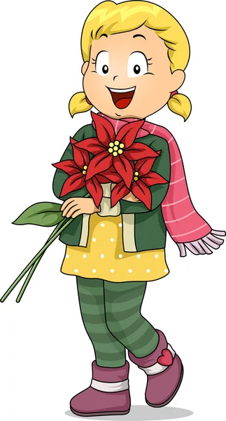 Poinsettia Christmas Girl — Stock Photo, Image