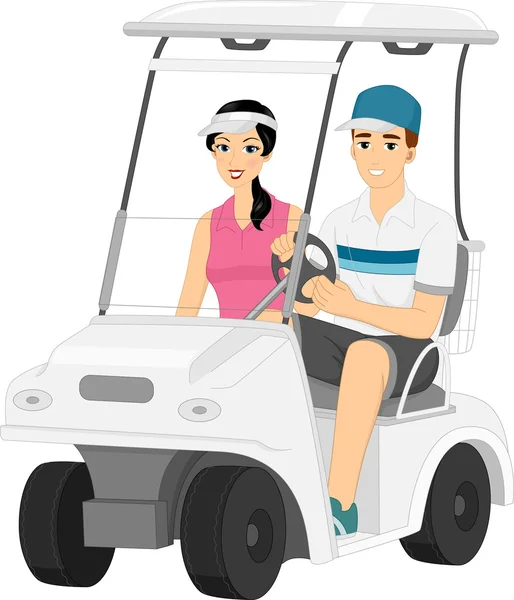 Casal em um carrinho de golfe — Fotografia de Stock