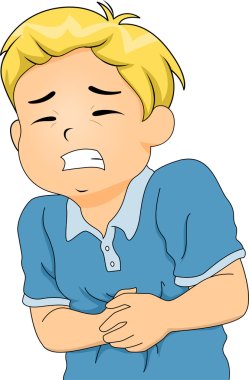 Boy Hunched Up from Stomach Pains clipart