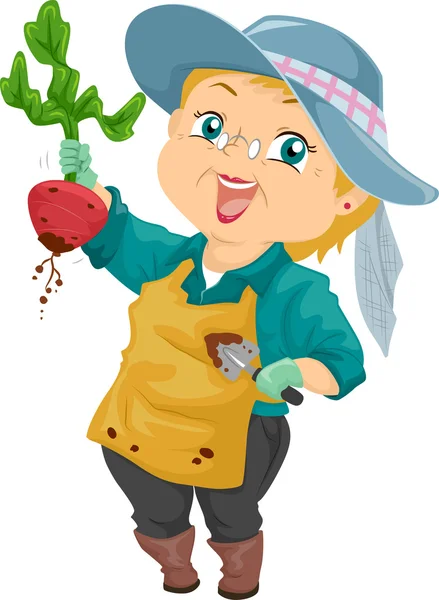 Senior Woman Showing Harvested Beet — Stock Photo, Image