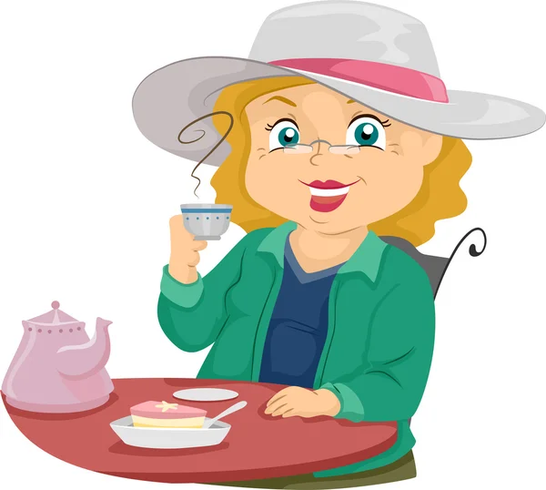 Starsza kobieta pije herbatę. — Zdjęcie stockowe