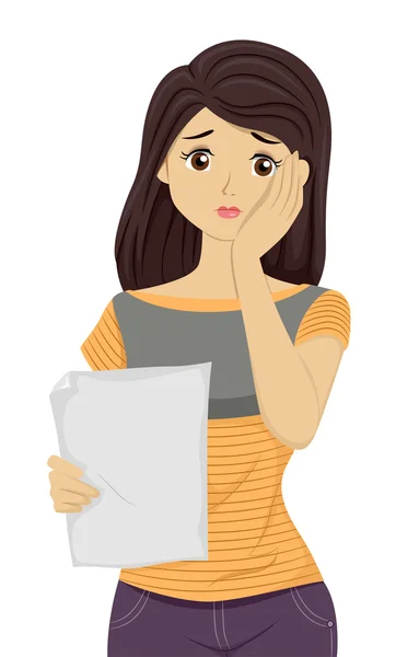 Unhappy girl with Results on Paper — Stock Photo, Image