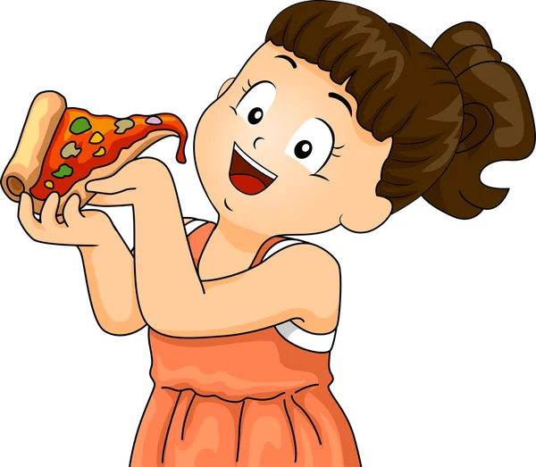 Mädchen hält Pizza in der Hand — Stockfoto