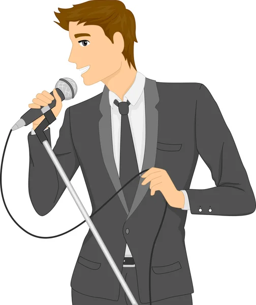 Homme en costume chantant dans le microphone — Photo