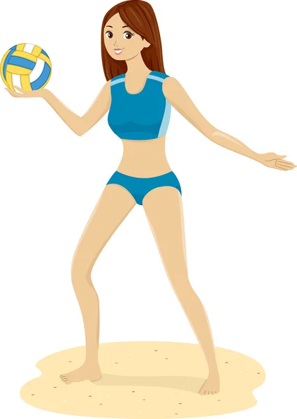 Girl in Beach memegang Volleyball — Stok Foto