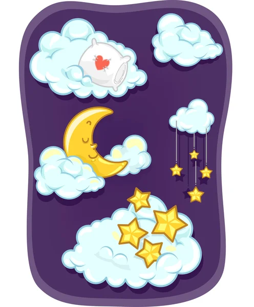 Luna y estrellas durmiendo en las nubes —  Fotos de Stock