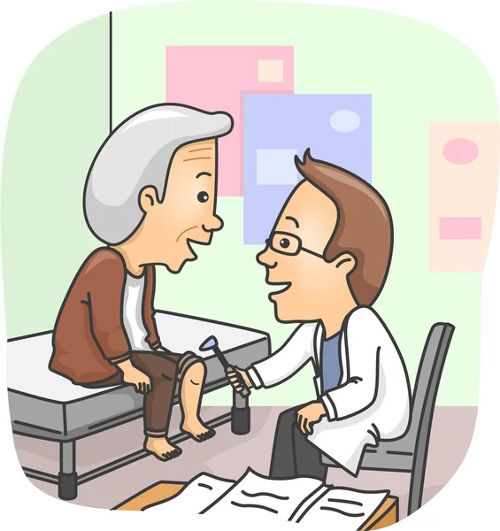 Läkare kontrollerar knän av pensionär — Stockfoto