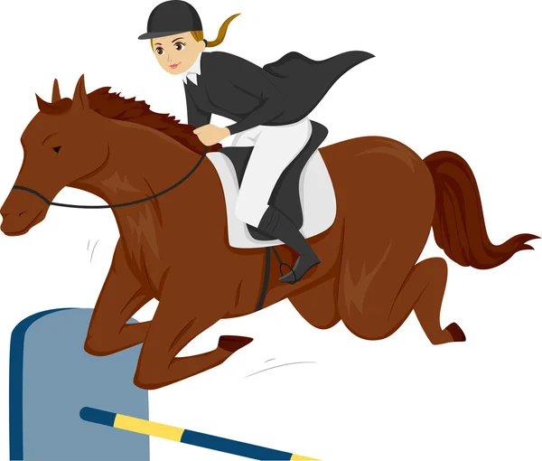 Dziewczyna na koni przeskakując pionowe ogrodzenie — Zdjęcie stockowe