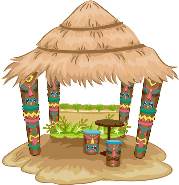 Cabana temática Tiki com tambores de rosto — Fotografia de Stock