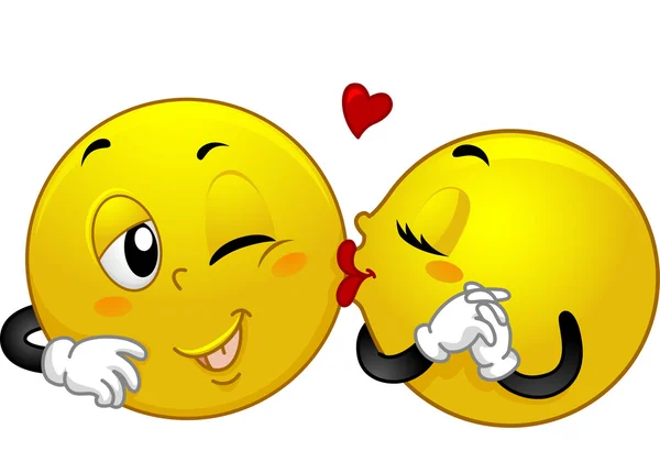 Female Smiley Kissing Male Smiley Stock Picture. 