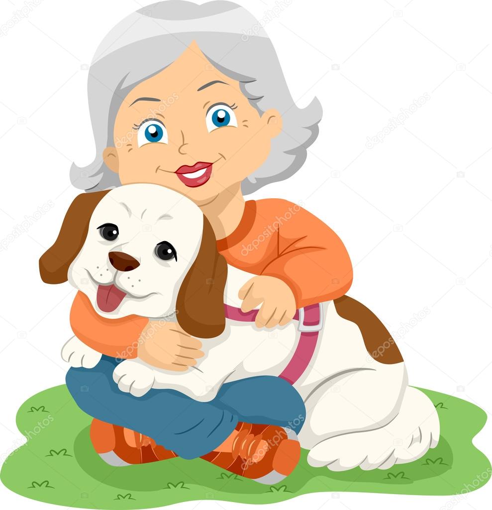 Senior Woman Hugging Pet Dog