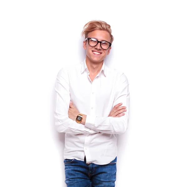 Young smart casual man wearing jeans and glasses — ストック写真
