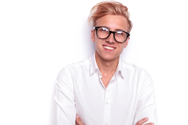 Close portrait of sexy blonde man wearing glasses — Stock Photo, Image