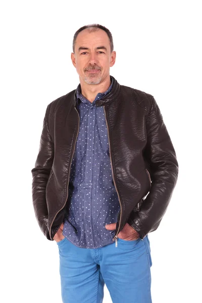 Portrait of confident man in leather jacket — Stock Photo, Image