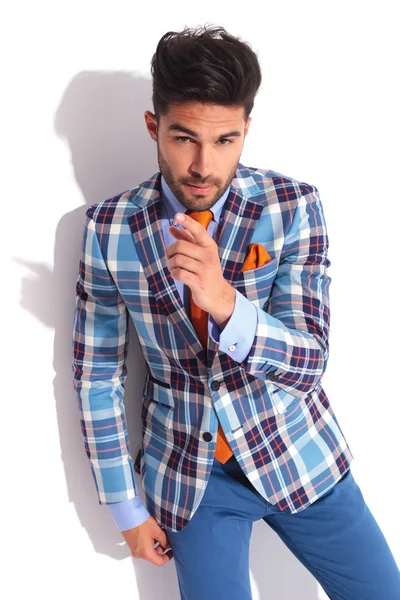 Man wearing plaid jacket posing — Stock Photo, Image