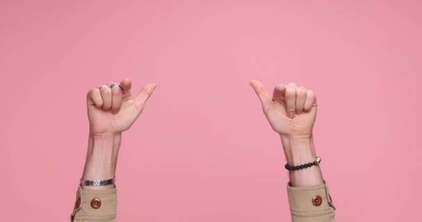 Two Arms Pointing Camera Giving Thumbs Celebrating Victory Clapping Pink — Wideo stockowe