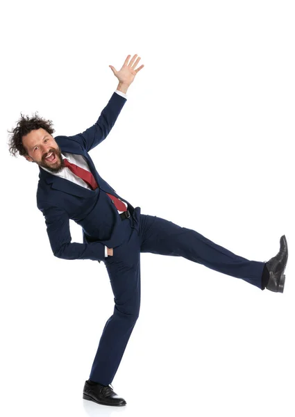 Handsome Businessman Fooling Having Good Time White Background — Stock Photo, Image