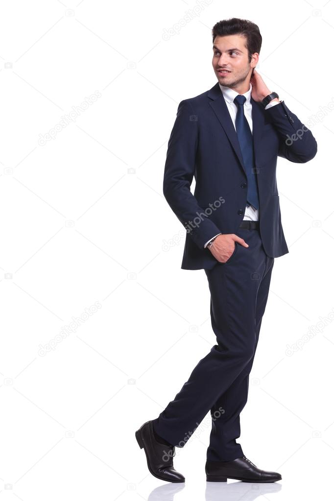 Business man walking on white background