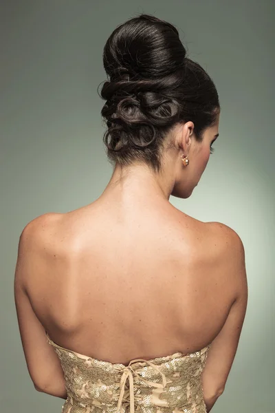 Back view of a young elegant woman with nice hairstyle — Stock Photo, Image