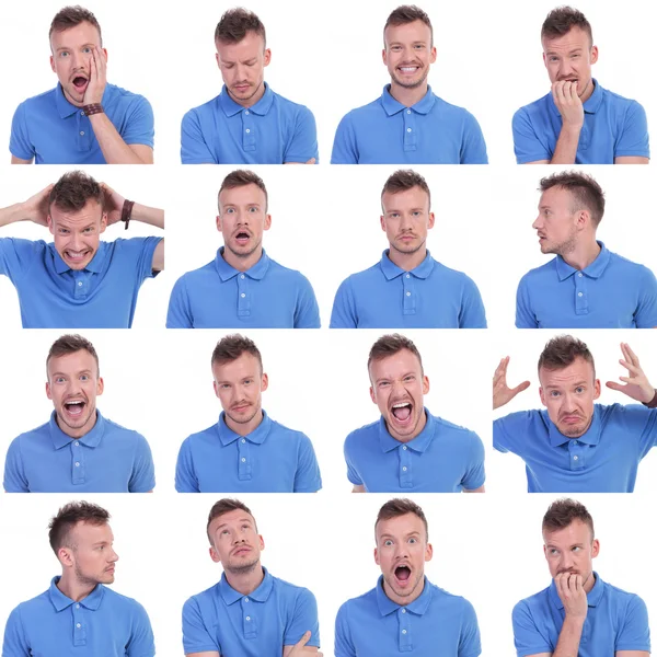 Photo set of casual young man expressions — Stock Photo, Image