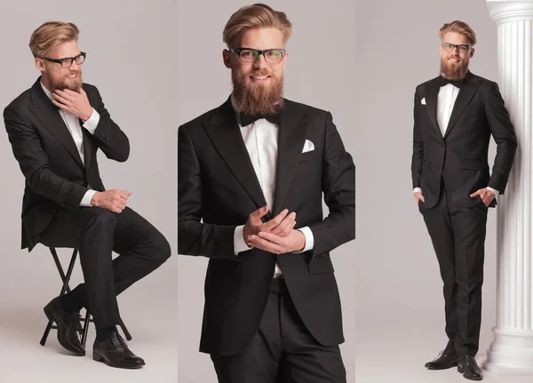 Smokin takım elbise ve kravat uzun sakallı zarif adam — Stok fotoğraf
