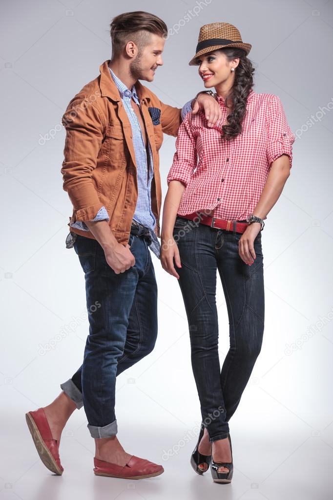 handsome man leaning on his girlfriend