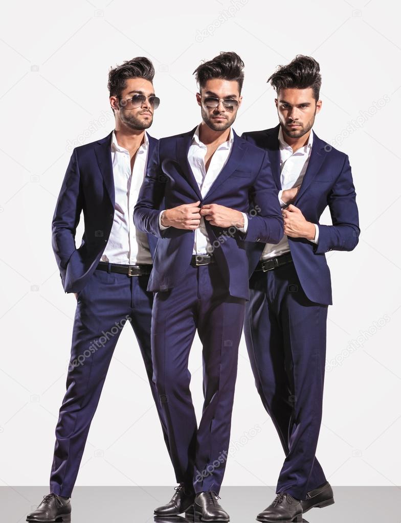 three poses of an elegant smart casual fashion business man