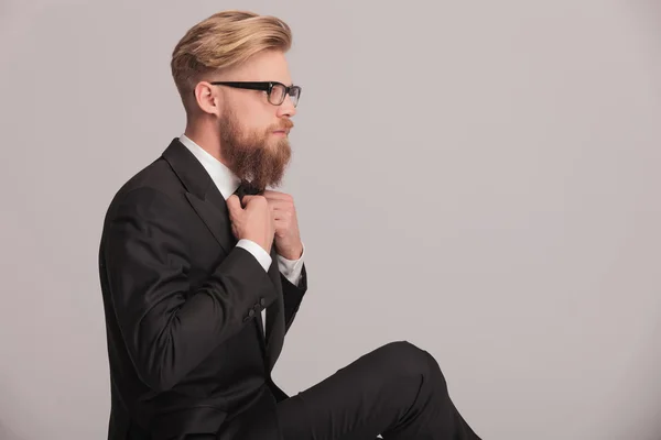 Elegant business man fixing his bowtie — Stock Photo, Image