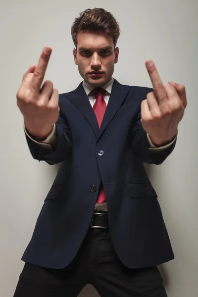 Business man showing the fuck you gesture — Stock Photo, Image