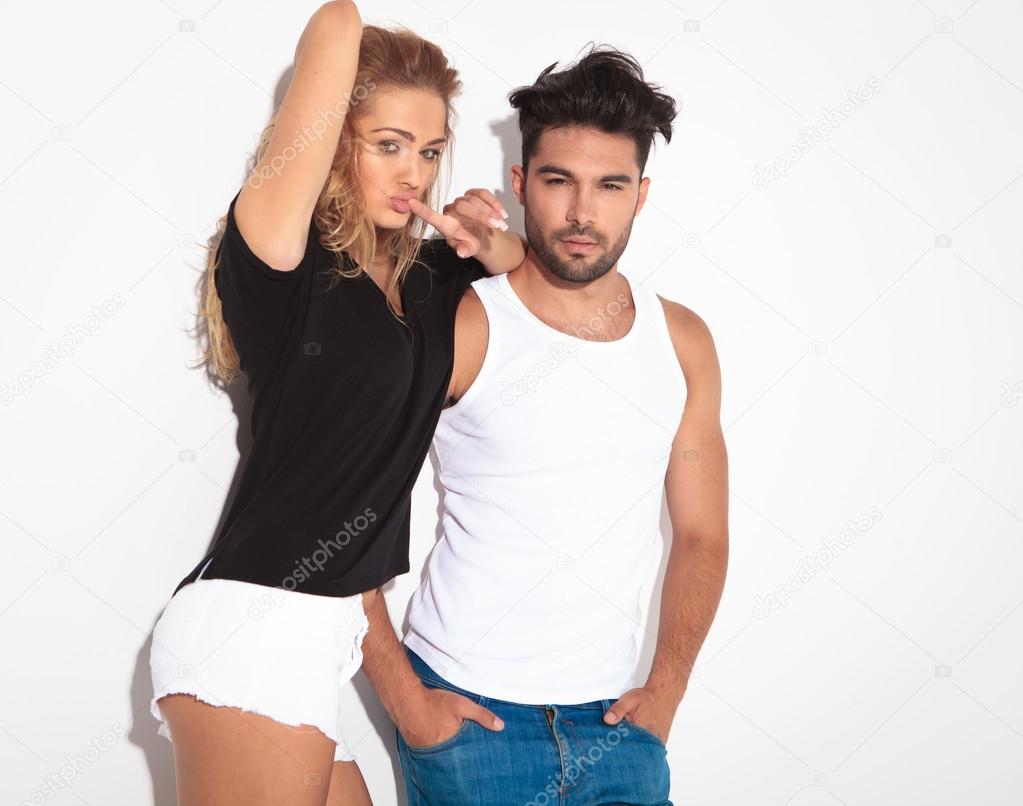 young fashion woman leaning on her lover 