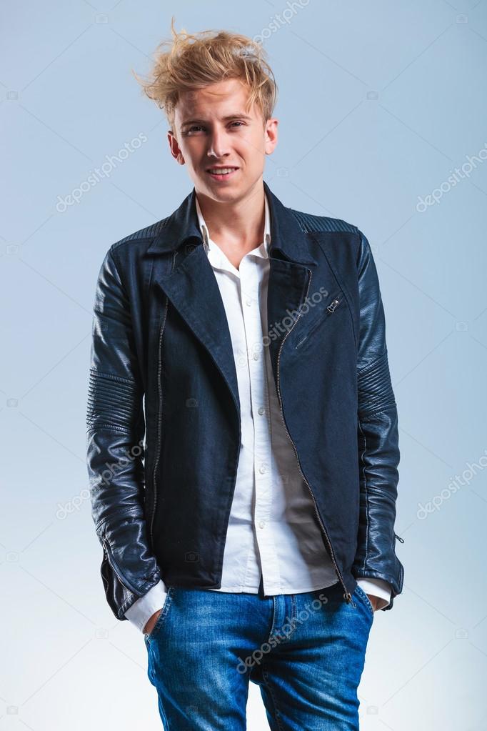 Leather jacket shop skinny guy