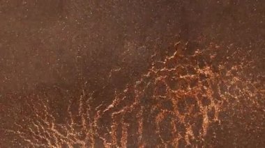 Soyut makro video koyu altın rengi rengin dinamik olarak hızlı hareket eden karmaşık, yayılmış ve perdeli yapılara ayrıldığını gösteriyor..