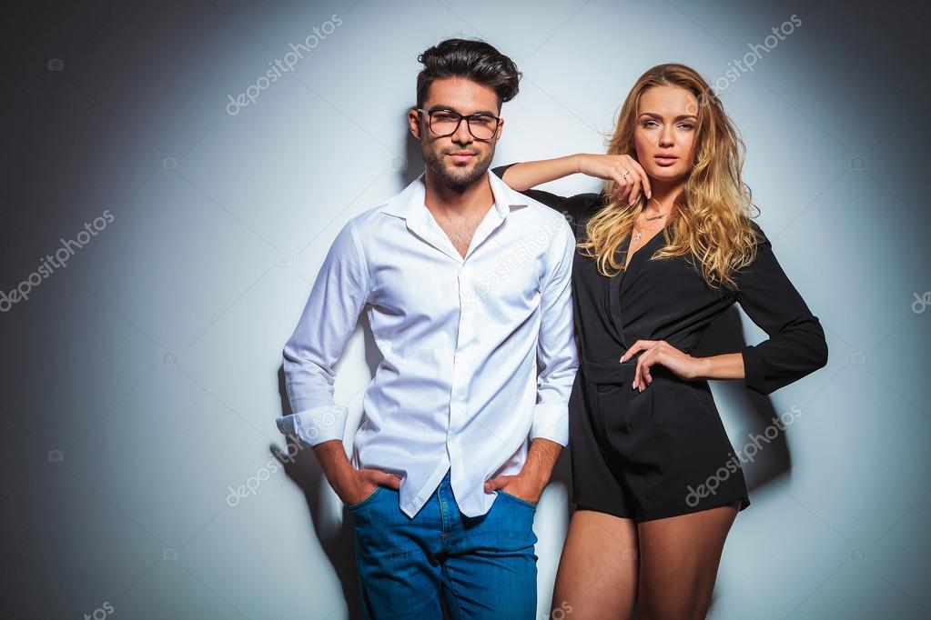 fashion sexy couple dressed elegant posing in the studio Stock Photo |  Adobe Stock