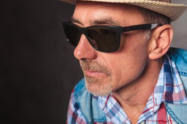 side view of a senior casual man's face