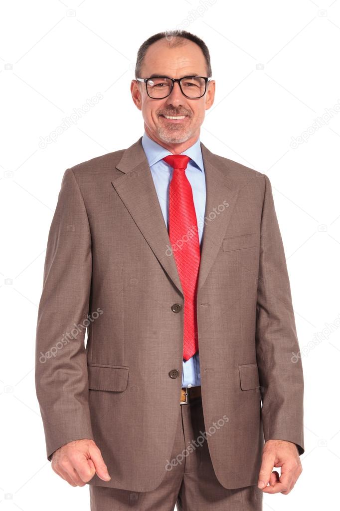 happy senior old businessman with glasses smiling