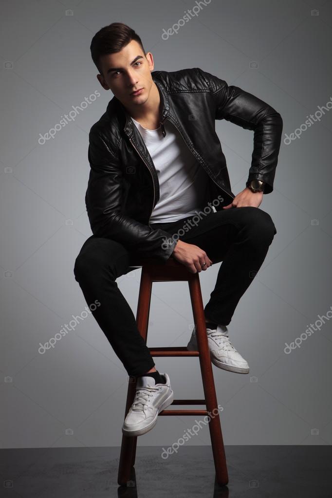 depositphotos 99361896 stock photo male model in leather jacket